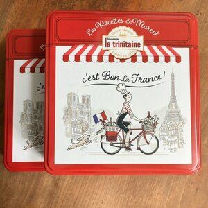 Set of 2 Paris France graphic themed French Biscuit metal Tins